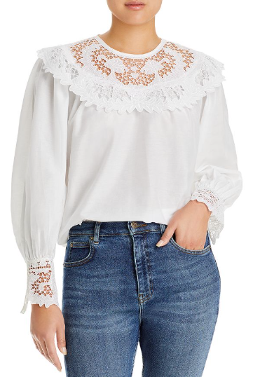 Women Lace Trim Blouse