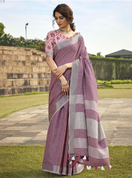 Women Linen Blend Saree
