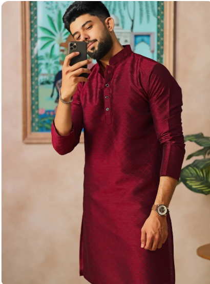 Men Woven Kurta Pyjama Set