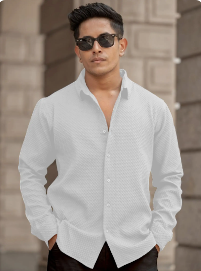 Men White Textured Casual Shirt