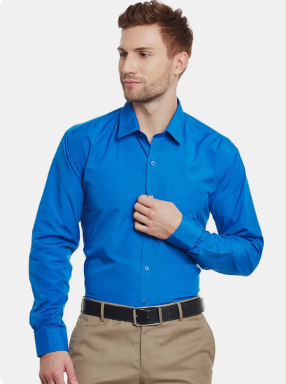 Men Blue French Placket Formal Shirt