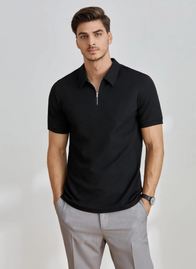 Men Black Pique Polo T-Shirt