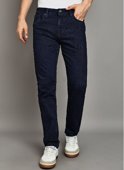 Men Dark Blue Faded Jeans