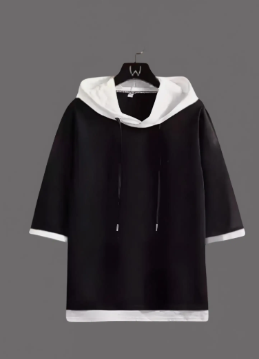 Men Black White Basic Hoodie
