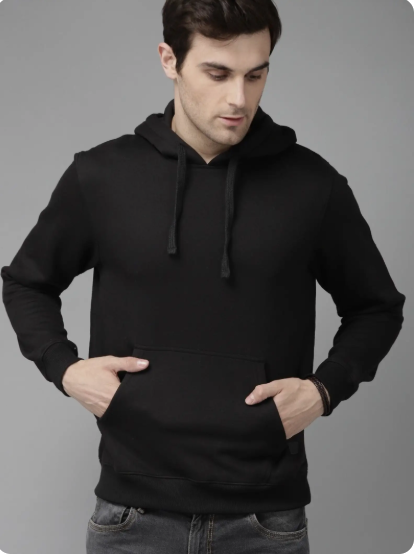 Men Black Heavy Fleece Hoodie