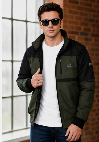 Men Green Hooded Jacket