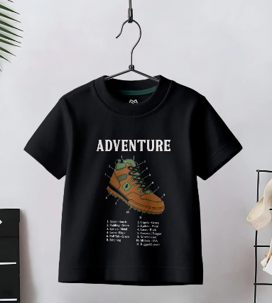 Boys Printed Cotton T-Shirt (Black)
