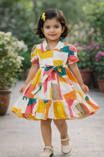 Girls Printed A-Line Frock (Multicolour Edition 3)