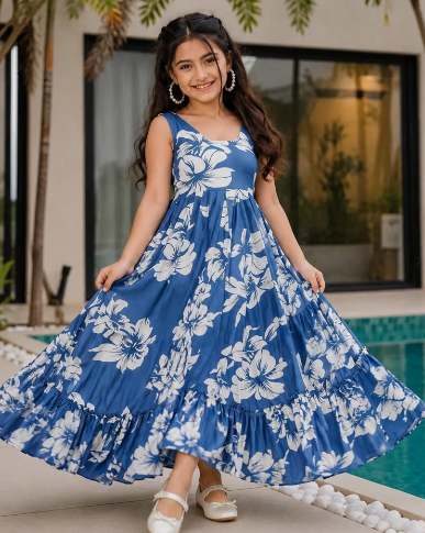 Girls Blue Birthday Dress