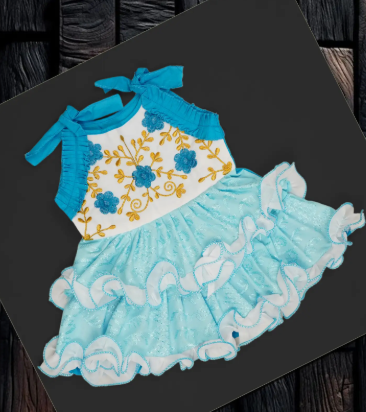Girls Blue Printed Dress