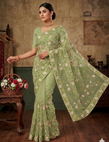 Men Embroidered Net Saree