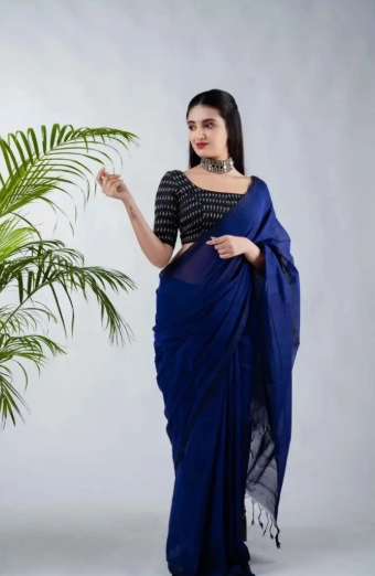 Women Cotton Saree (Royal Blue)