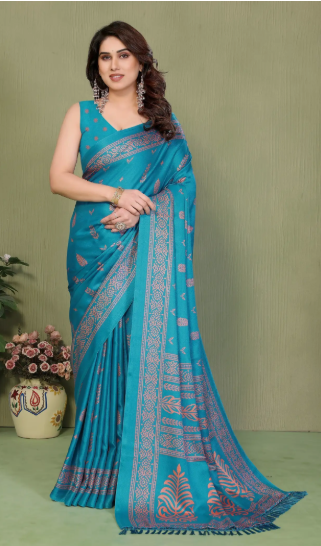 Women Blue Chiffon Saree