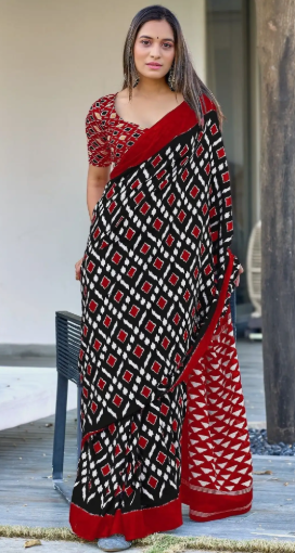 Women Black Printed Saree