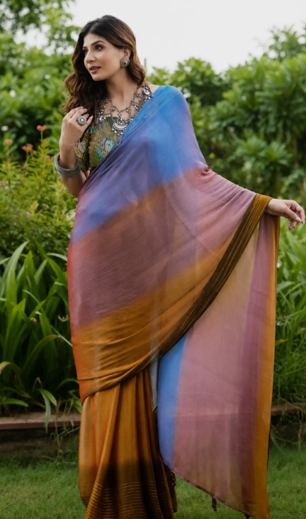Women Chiffon Saree with Ombre Detail