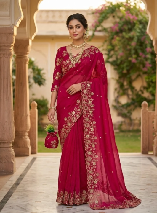 Women Organza Saree with Sequin Detail