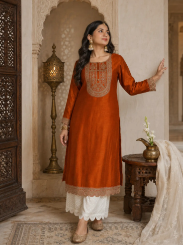 Women Embroidered A-Line Kurti