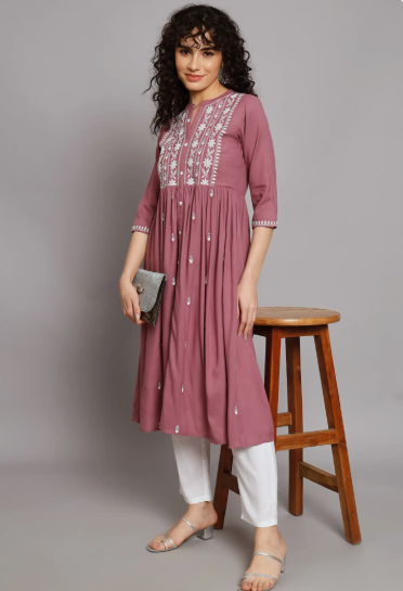 Women A-Line Kurti (Pink)