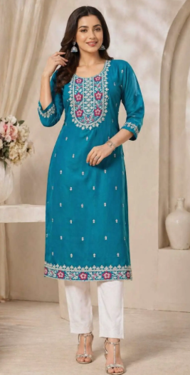 Women Rayon Embroidered Kurti