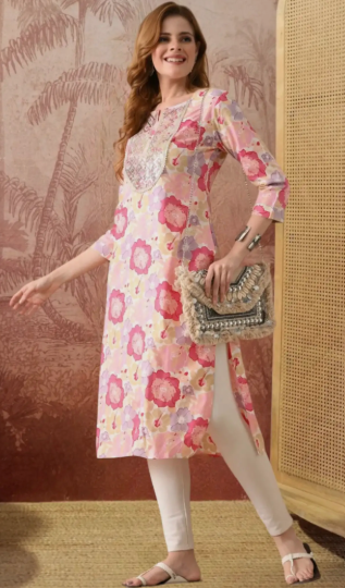Women Rayon Embroidered Kurti