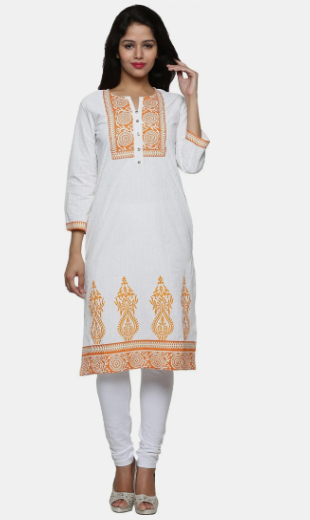 Women White Long Kurti
