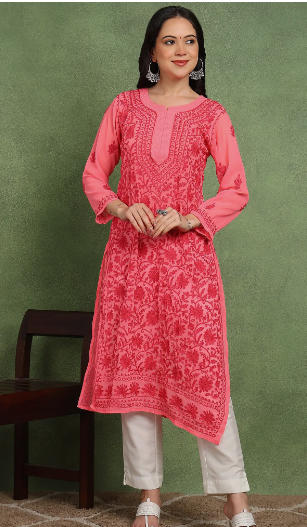 Women Pink Chikankari Kurti
