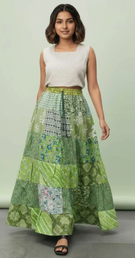 Ethnic Print Wrap-Around Maxi Skirt - Style 13