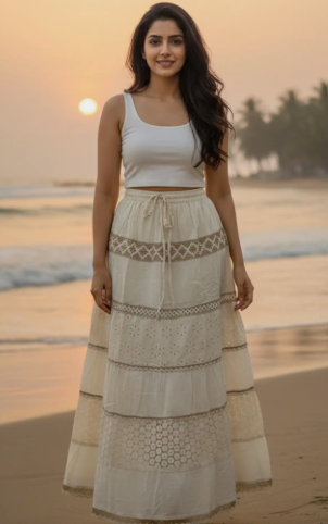 & Ethnic Print Wrap-Around Maxi Pure Cotton Skirt - Style 3